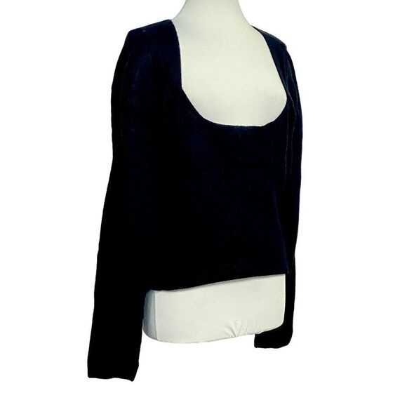 Free People Saffron Black Open Back Sweater Sz L Ribbed Knit Long Sleeves NEW - Picture 1 of 9